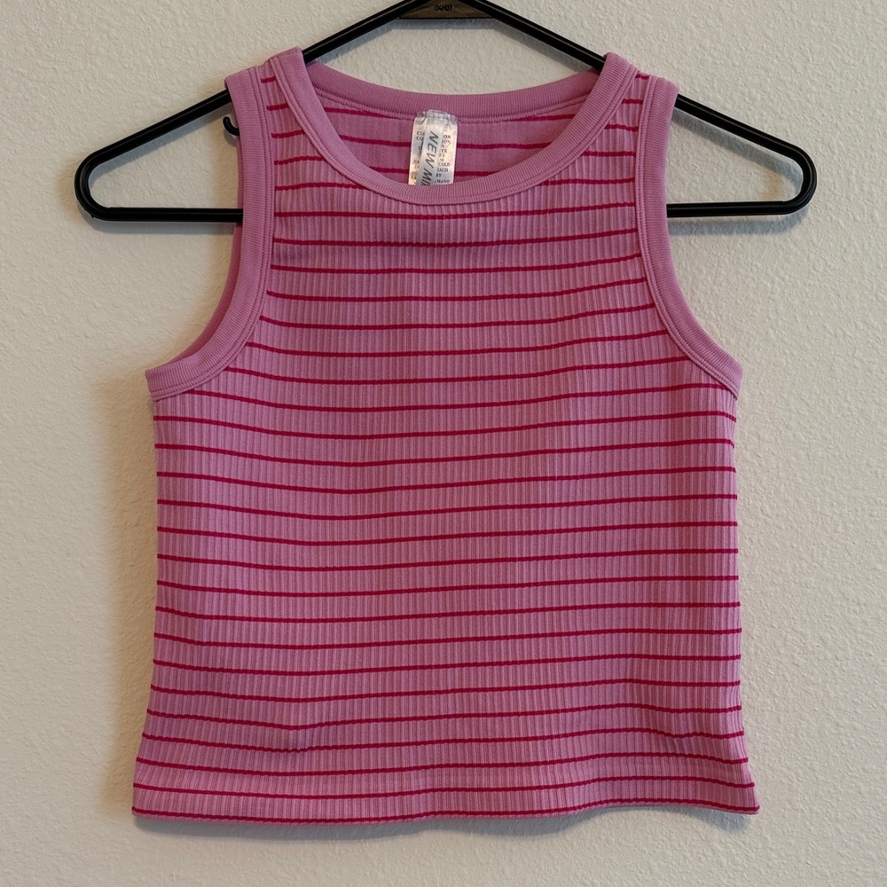 New Mix Striped Pink Ribbed Tank Top